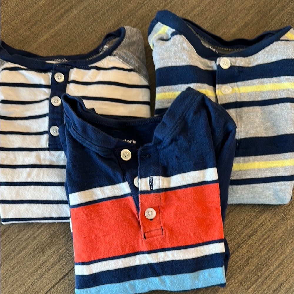 Kids Striped Henley Shirts - Blue, Red, Yellow